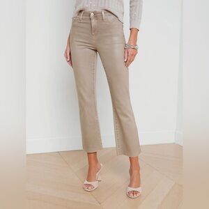L’AGENCE kendra high rise cropped flare rye coated jeans pants khaki stretchy